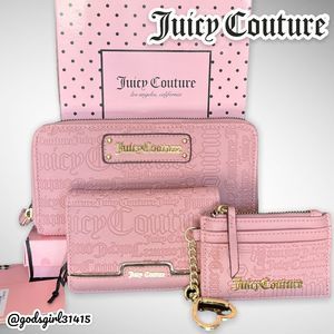 NWOT Juicy Couture 3-piece Signature Logo Taffy Set Wallet Card Keychain